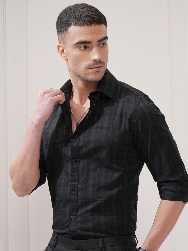 Locomotive Men Black Check Regular Fit Casual Shirt - Black - Image 4