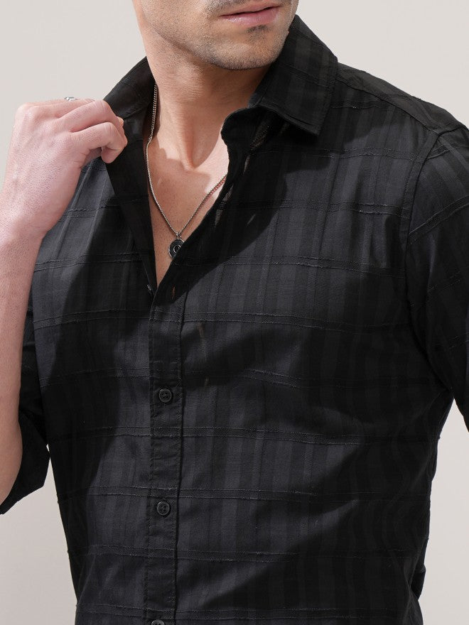 Locomotive Men Black Check Regular Fit Casual Shirt - Black - Image 5