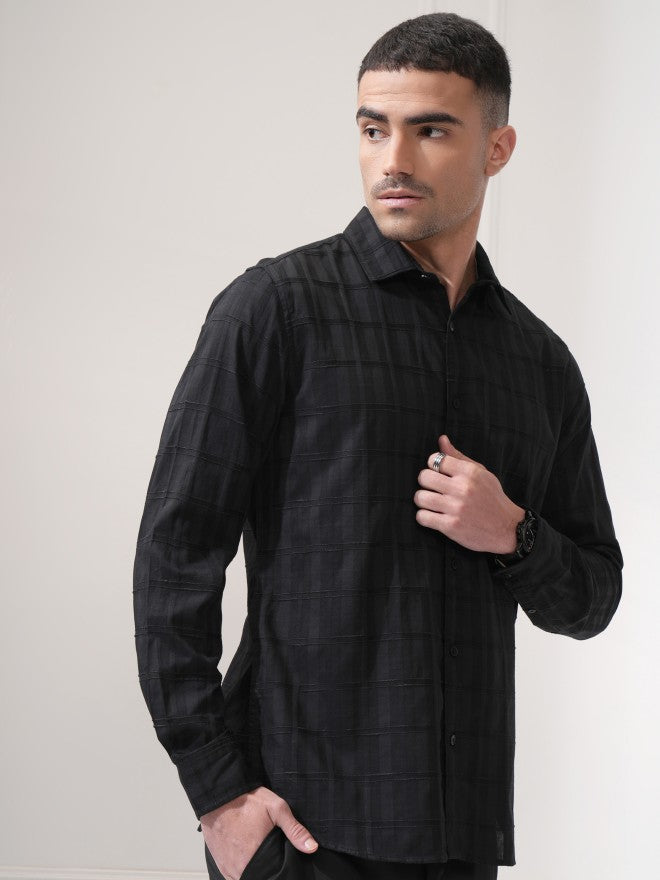 Locomotive Men Black Check Regular Fit Casual Shirt - Black - Image 6