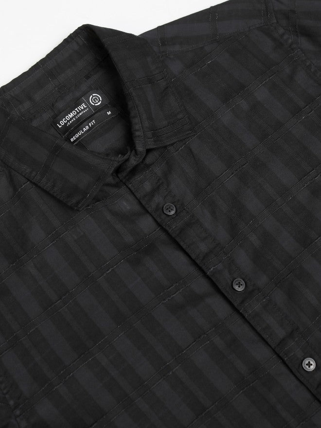 Locomotive Men Black Check Regular Fit Casual Shirt - Black - Image 7