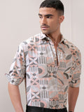 Locomotive Men Peach Printed Relaxed Fit Casual Shirt - Peach - Image 1