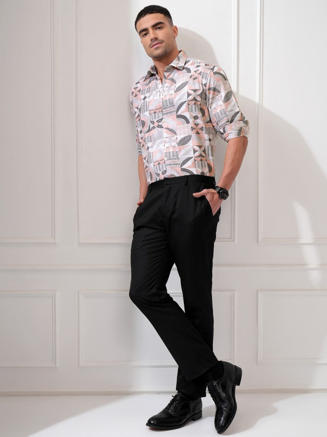 Locomotive Men Peach Printed Relaxed Fit Casual Shirt - Peach - Image 2