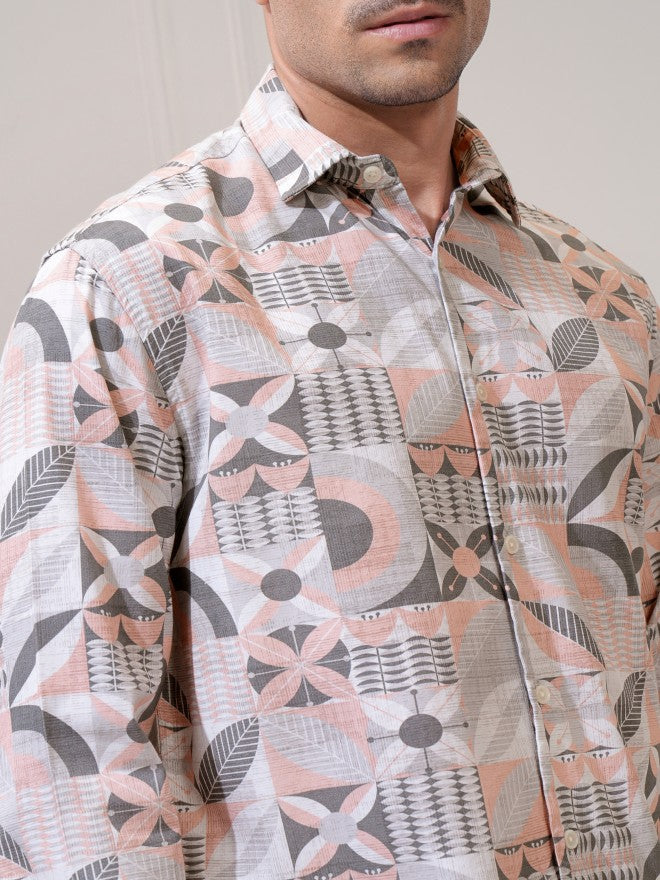 Locomotive Men Peach Printed Relaxed Fit Casual Shirt - Peach - Image 5