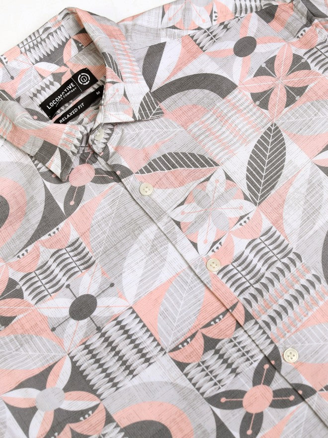 Locomotive Men Peach Printed Relaxed Fit Casual Shirt - Peach - Image 7