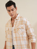 Locomotive Men Beige Checked Relaxed Fit Casual Shirt - Beige - Image 1