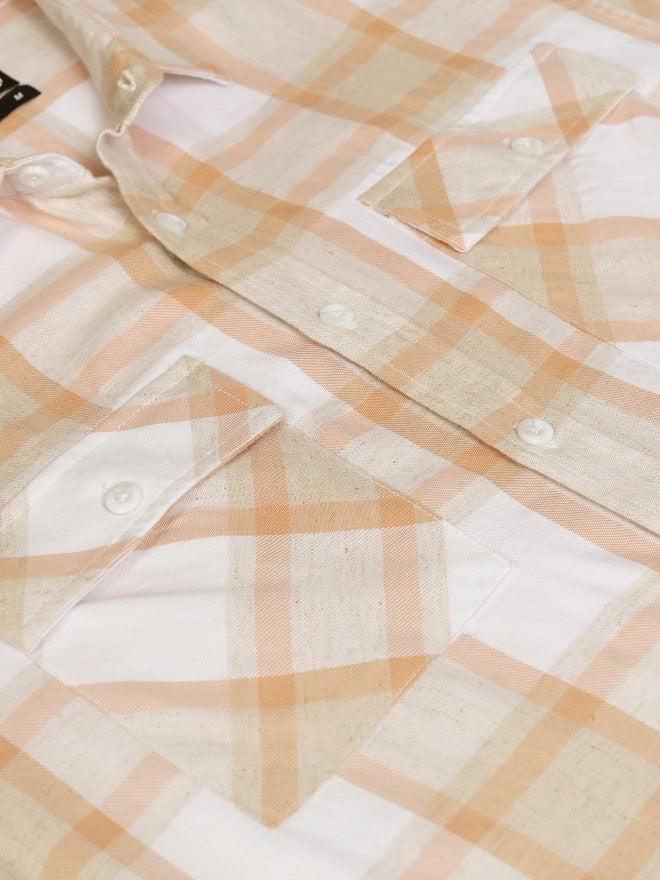 Locomotive Men Beige Checked Relaxed Fit Casual Shirt - Beige - Image 8