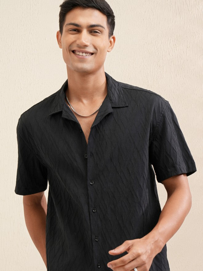 Locomotive Men Black Textured Relaxed Fit Casual Shirt - Black - Image 1