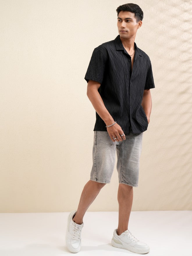 Locomotive Men Black Textured Relaxed Fit Casual Shirt - Black - Image 2