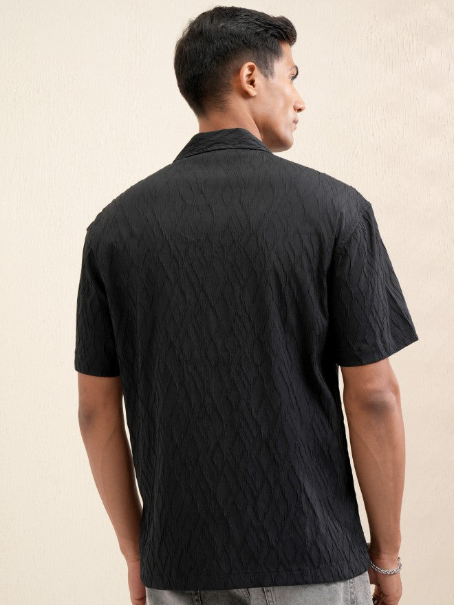 Locomotive Men Black Textured Relaxed Fit Casual Shirt - Black - Image 3