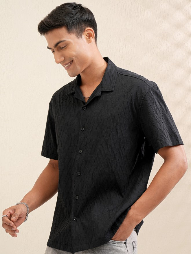 Locomotive Men Black Textured Relaxed Fit Casual Shirt - Black - Image 4