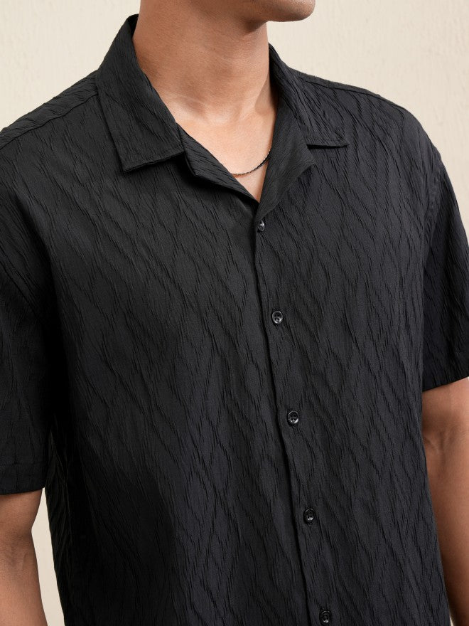 Locomotive Men Black Textured Relaxed Fit Casual Shirt - Black - Image 5