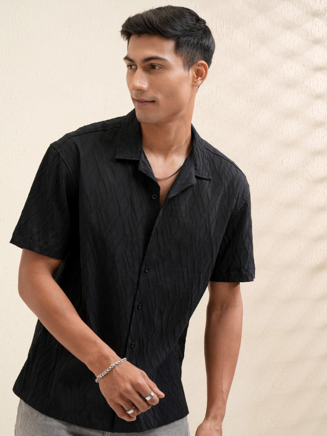 Locomotive Men Black Textured Relaxed Fit Casual Shirt - Black - Image 6