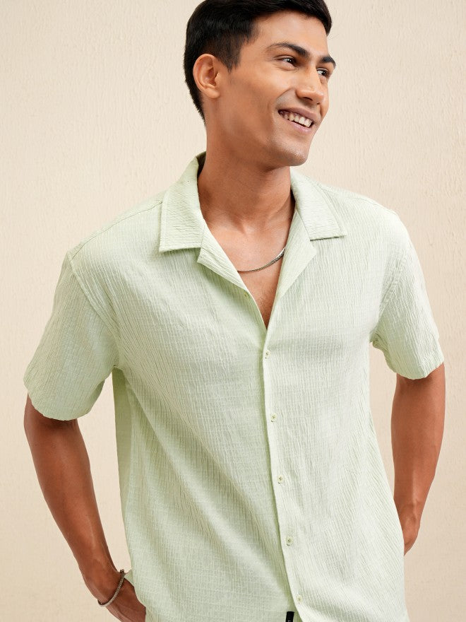 Locomotive Men Green Textured Relaxed Fit Casual Shirt - Green - Image 1