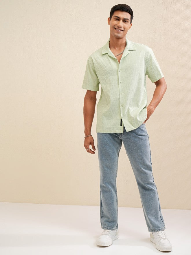 Locomotive Men Green Textured Relaxed Fit Casual Shirt - Green - Image 2