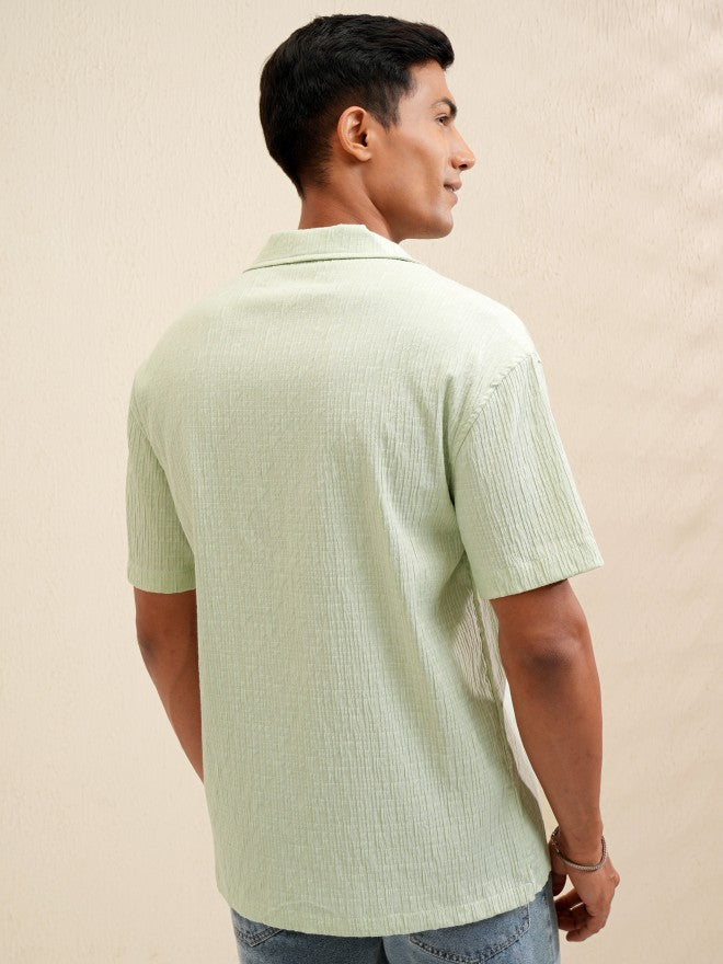 Locomotive Men Green Textured Relaxed Fit Casual Shirt - Green - Image 3