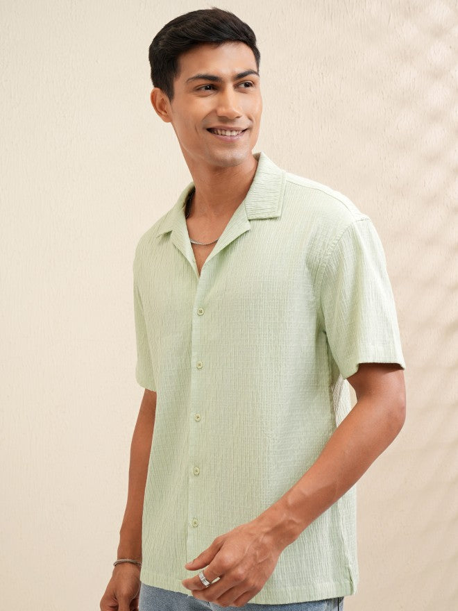 Locomotive Men Green Textured Relaxed Fit Casual Shirt - Green - Image 4