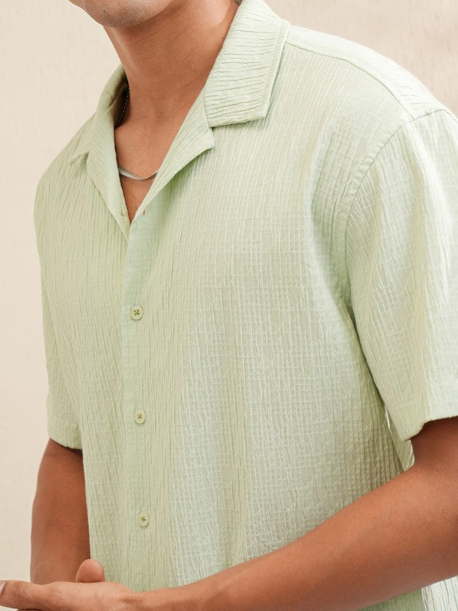 Locomotive Men Green Textured Relaxed Fit Casual Shirt - Green - Image 5