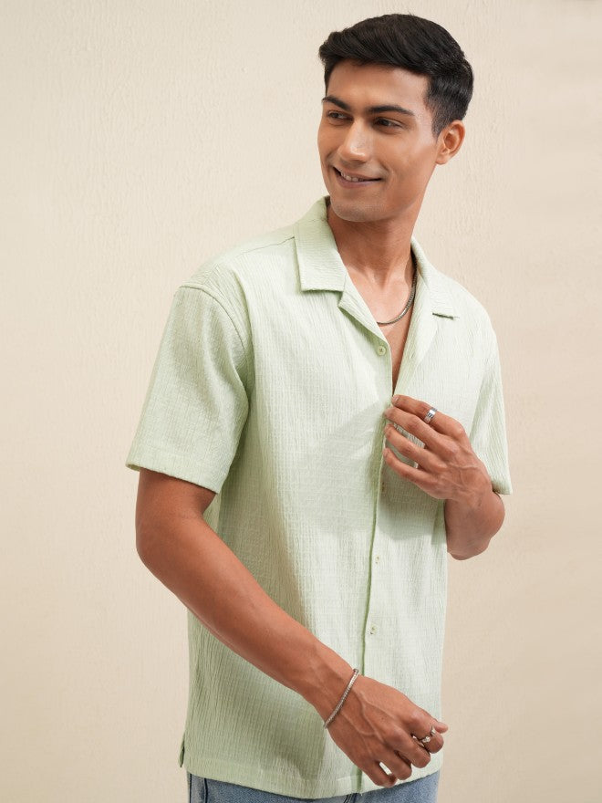 Locomotive Men Green Textured Relaxed Fit Casual Shirt - Green - Image 6