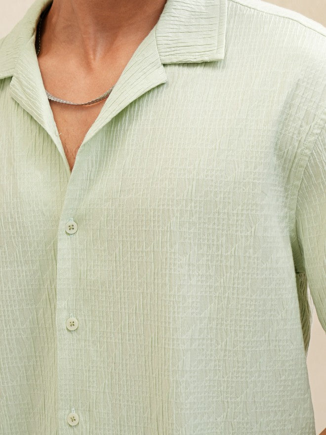 Locomotive Men Green Textured Relaxed Fit Casual Shirt - Green - Image 7