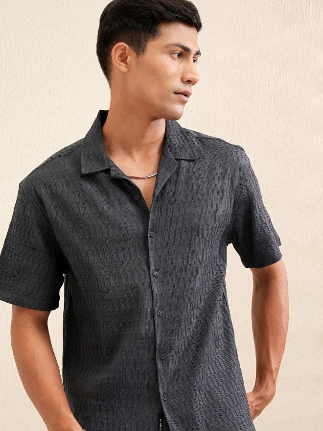 Locomotive Men Grey Textured Relaxed Fit Casual Shirt - Grey - Image 1