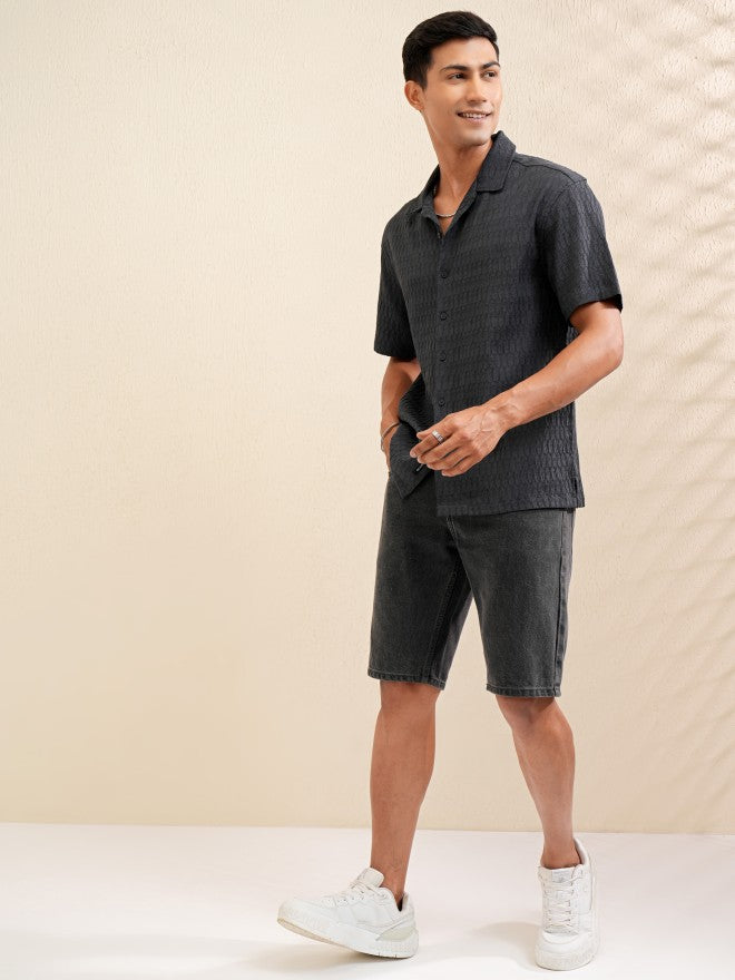 Locomotive Men Grey Textured Relaxed Fit Casual Shirt - Grey - Image 2