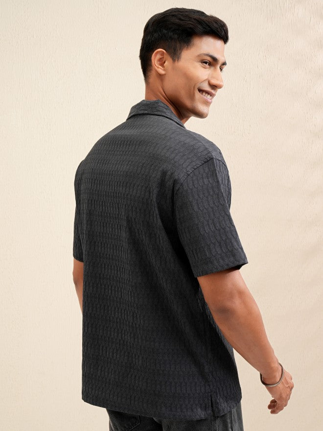 Locomotive Men Grey Textured Relaxed Fit Casual Shirt - Grey - Image 3