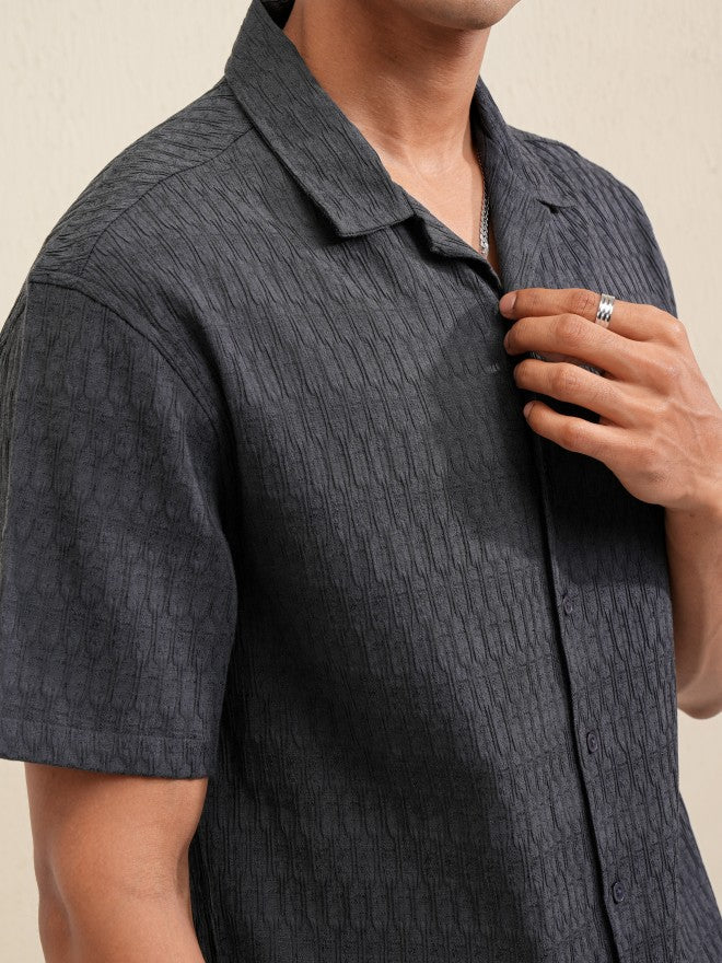 Locomotive Men Grey Textured Relaxed Fit Casual Shirt - Grey - Image 5