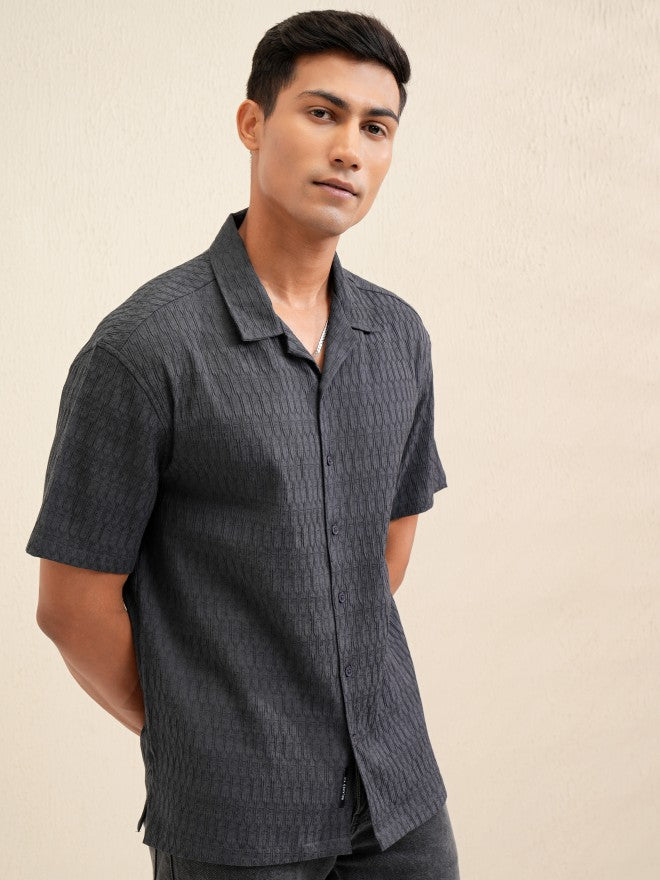 Locomotive Men Grey Textured Relaxed Fit Casual Shirt - Grey - Image 6