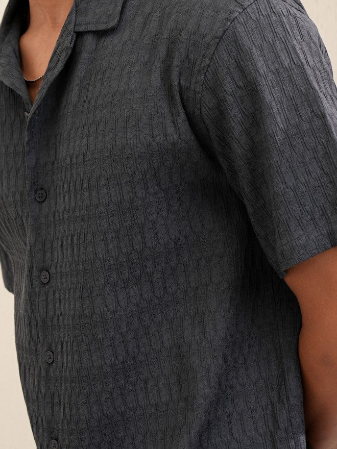 Locomotive Men Grey Textured Relaxed Fit Casual Shirt - Grey - Image 7
