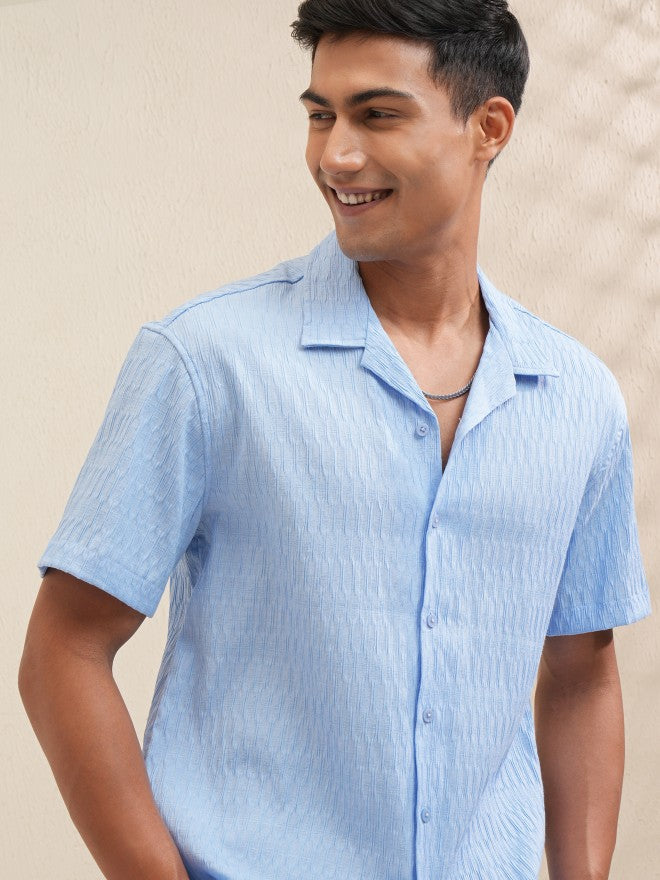 Locomotive Men Blue Textured Relaxed Fit Casual Shirt - Blue - Image 1