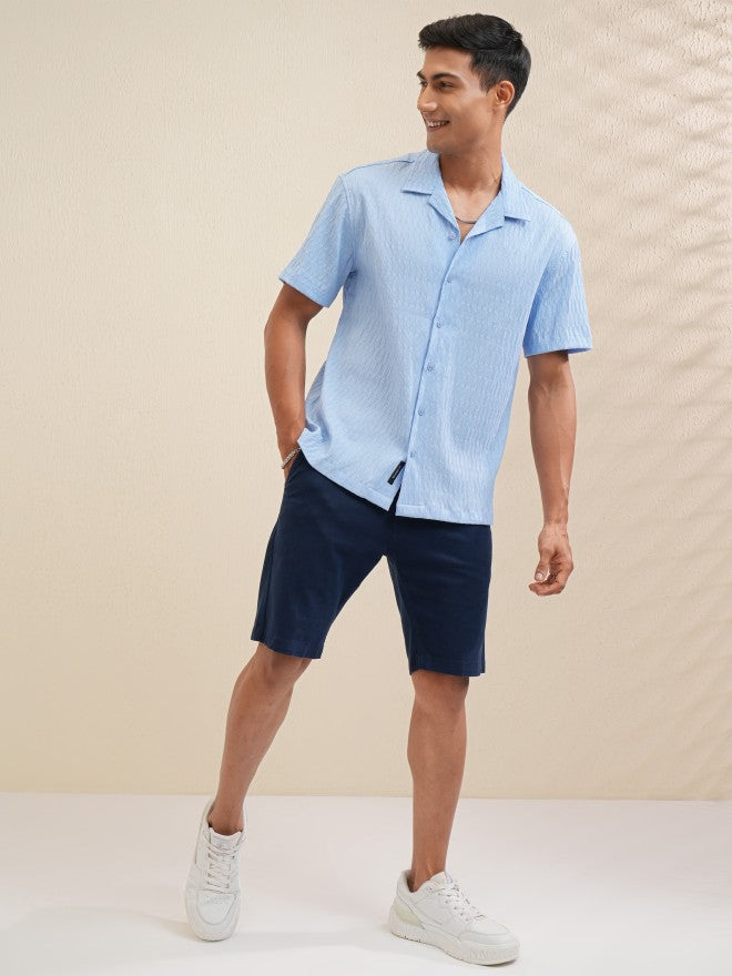 Locomotive Men Blue Textured Relaxed Fit Casual Shirt - Blue - Image 2