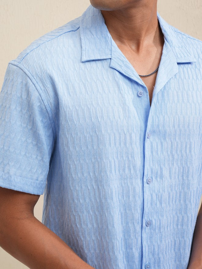Locomotive Men Blue Textured Relaxed Fit Casual Shirt - Blue - Image 5