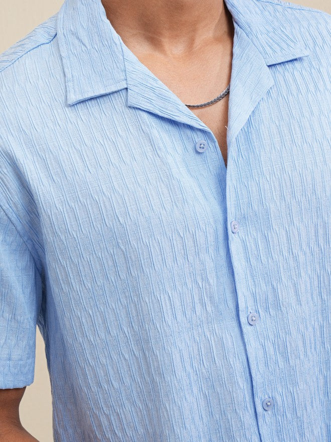 Locomotive Men Blue Textured Relaxed Fit Casual Shirt - Blue - Image 7