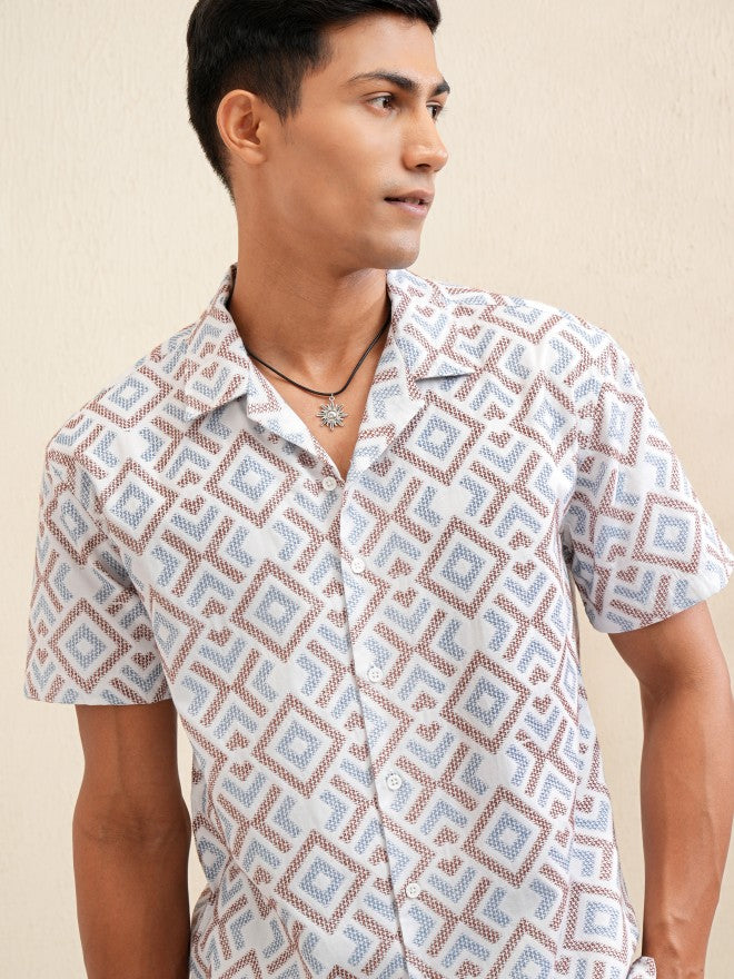 Locomotive Men White Printed Relaxed Fit Casual Shirt - White - Image 1