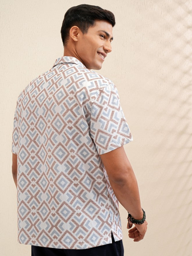 Locomotive Men White Printed Relaxed Fit Casual Shirt - White - Image 3