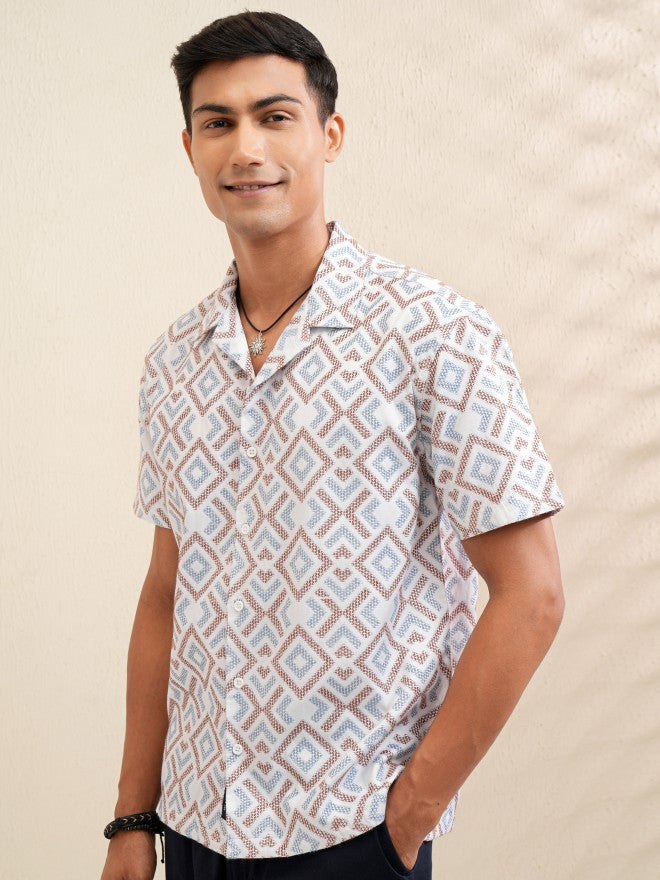 Locomotive Men White Printed Relaxed Fit Casual Shirt - White - Image 4