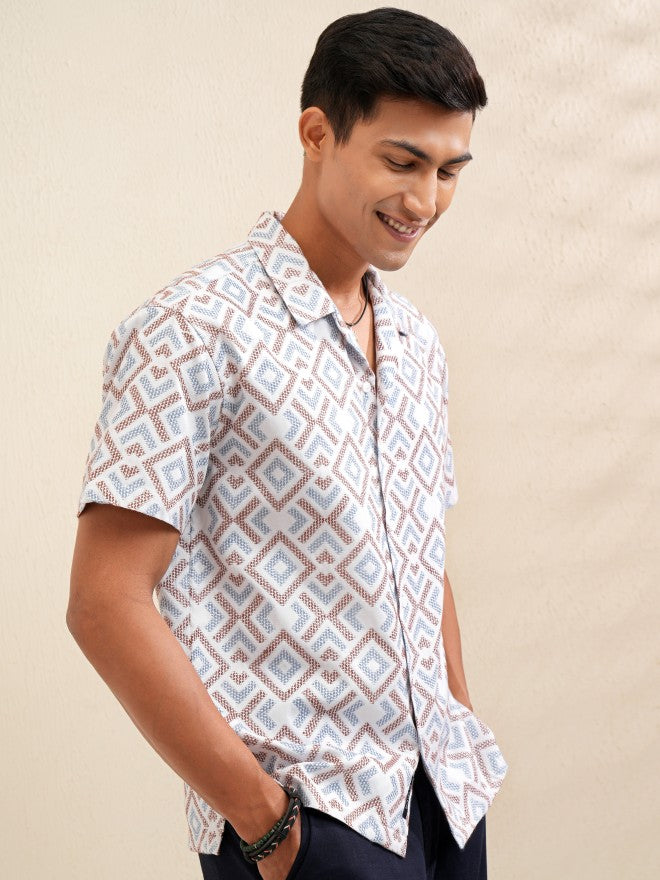 Locomotive Men White Printed Relaxed Fit Casual Shirt - White - Image 6