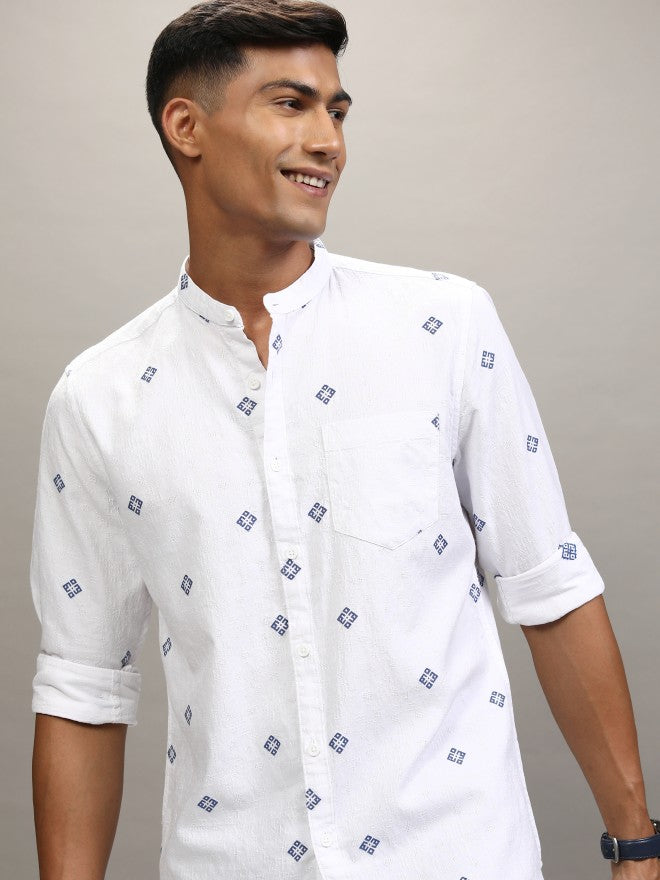 Locomotive Men White Printed Relaxed Fit Casual Shirt - White - Image 1