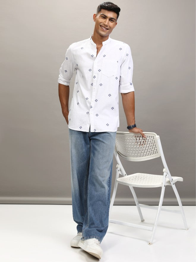 Locomotive Men White Printed Relaxed Fit Casual Shirt - White - Image 2