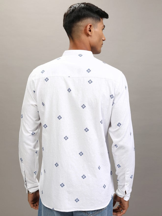 Locomotive Men White Printed Relaxed Fit Casual Shirt - White - Image 3