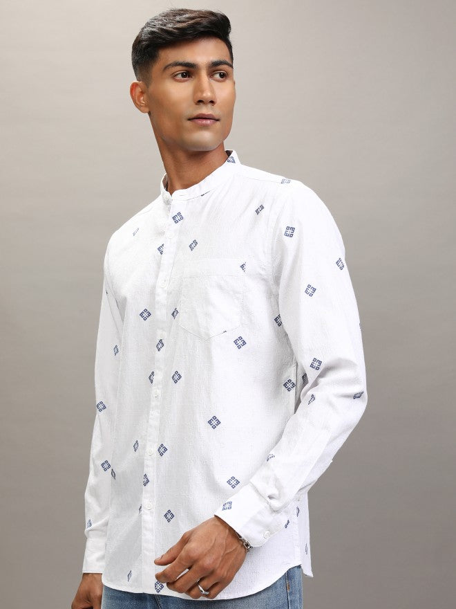 Locomotive Men White Printed Relaxed Fit Casual Shirt - White - Image 4