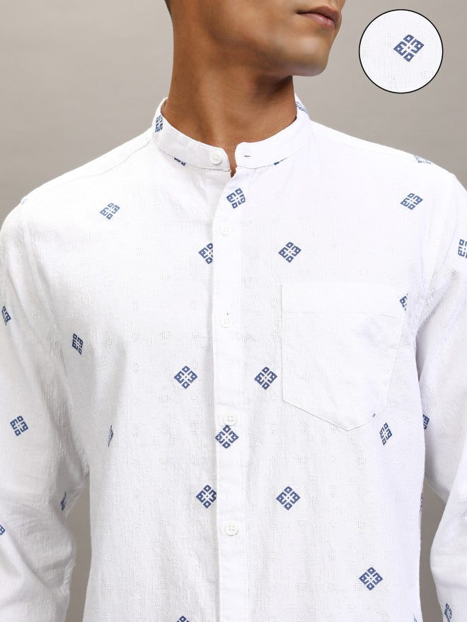 Locomotive Men White Printed Relaxed Fit Casual Shirt - White - Image 5