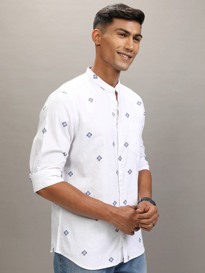 Locomotive Men White Printed Relaxed Fit Casual Shirt - White - Image 6