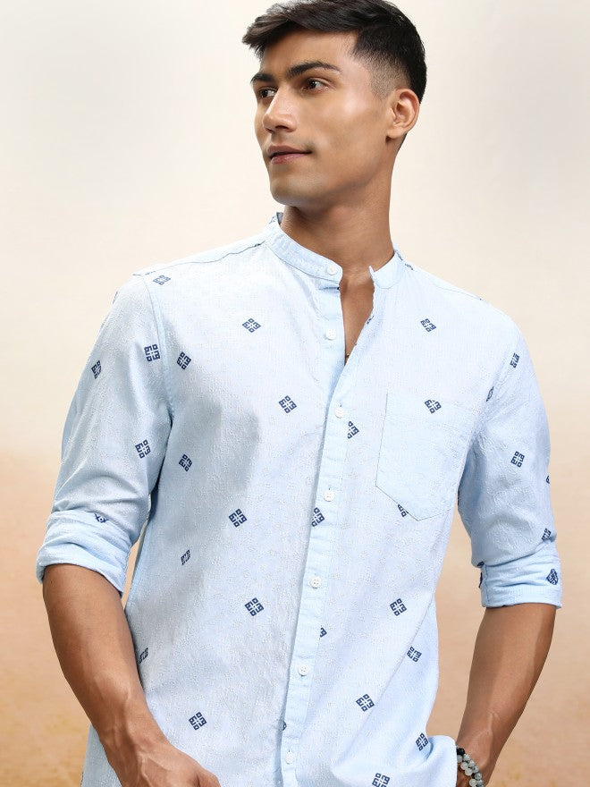 Locomotive Men Blue Printed Relaxed Fit Casual Shirt - Blue - Image 1