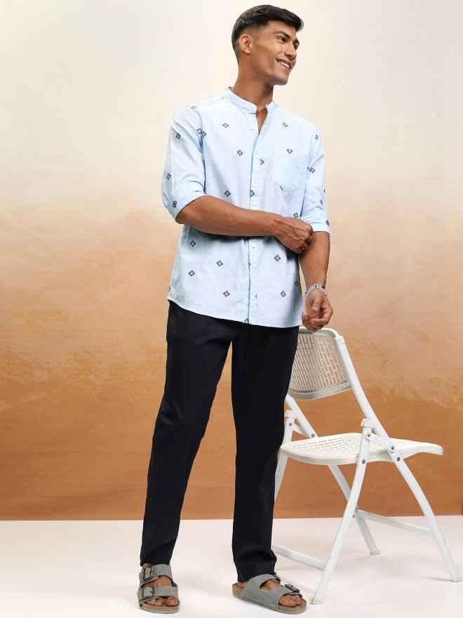 Locomotive Men Blue Printed Relaxed Fit Casual Shirt - Blue - Image 2