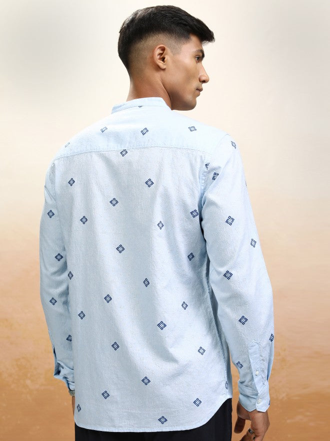 Locomotive Men Blue Printed Relaxed Fit Casual Shirt - Blue - Image 3