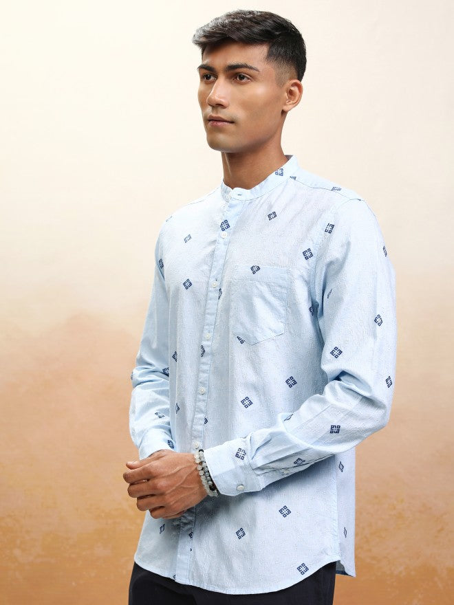 Locomotive Men Blue Printed Relaxed Fit Casual Shirt - Blue - Image 4