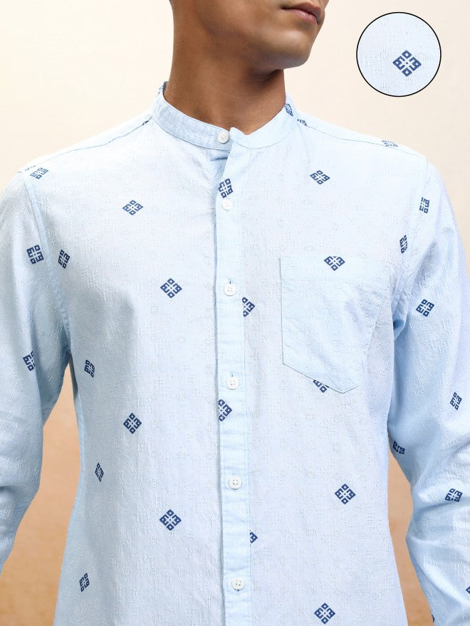 Locomotive Men Blue Printed Relaxed Fit Casual Shirt - Blue - Image 5