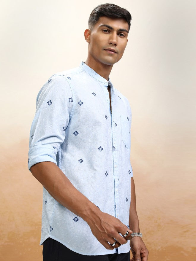 Locomotive Men Blue Printed Relaxed Fit Casual Shirt - Blue - Image 6