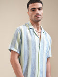 Locomotive Men Green Striped Relaxed Fit Casual Shirt - Green - Image 1